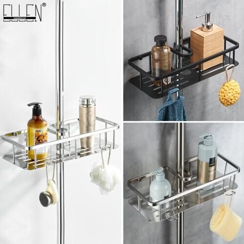 Bathroom Shower Shelf 304 Stainless Steel Shampoo Holder Bath Storage Brushed Nickel Finished Shelves with Hooks MLE115