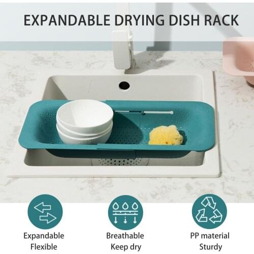 Adjustable Dish Drainer Extendable Sink Drain Basket Washing Vegetable Fruit Plastic Drying Rack Kitchen Accessories Organizer