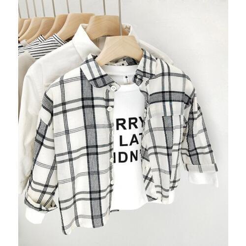 Baby Boys Plaid Shirt Childrens Clothing Kids Boys Casual Tee Shirt Baby Outwear Coats Toddler Boys Long Sleeve Bloue Boys Tops