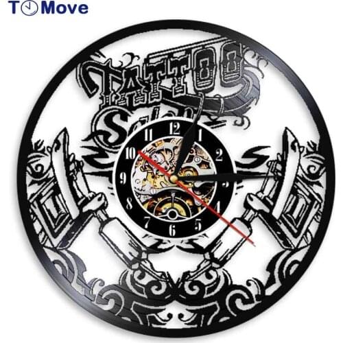 Tattoo Studio Wall Sign Tattoo Salon Wall Clcok Tattoo Shop Tattoo Machine Vinyl Record Wall Clock Wall Decor Hipster Men Gift