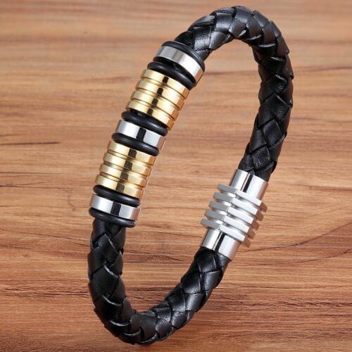TYO Genuine Leather Bracelet For Men Female Gold/Steel Round Magnetic Clasp Snake Chain Fashion Jewelry Accessories Discount