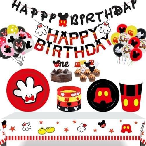 Mickey Mouse Birthday Party Decorations 8 People Disposable Plate Napkin Cup Tablecloth Christmas Tableware Kids Dinner Sets