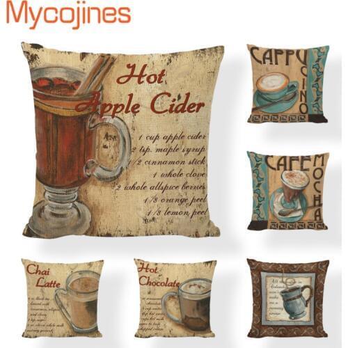 Vintage Wooden USA Cushion Cover Hot Chocolate Coffee Cup Pillowcase Linen Bar Autumn Pillow Cover Home Decorative Throw Pillows