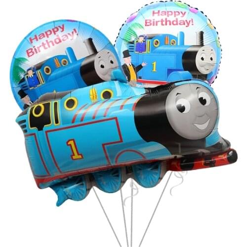3pcs/set Blue Train Aluminum Film Balloons Happy Birthday Party Decoration Cartoon Character Balloons Boys Childrens Birthday
