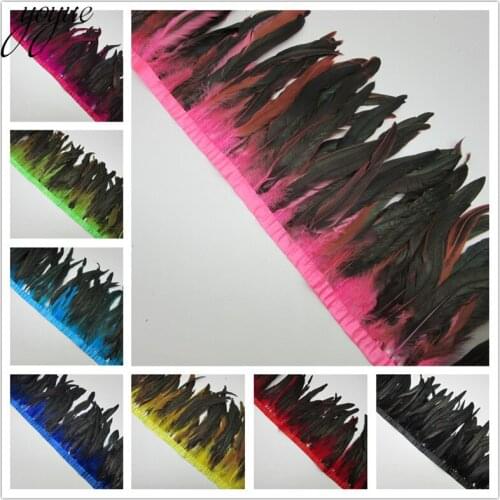 YOYUE 10 Yards/lot Rooster Tail Feather Trim Coque Feather Trimming Feather 25-30cm Crafts Dress Skirt Carnival Costumes Plumes