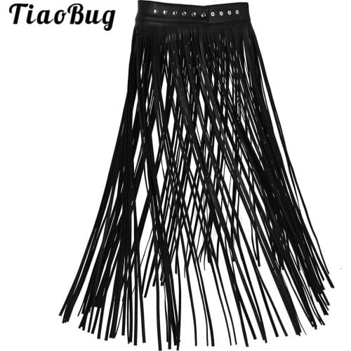 Women Long Tassel Skirt Adjustable Punk Faux Leather Double Buckles Waistband Belt for Dance Party Costume