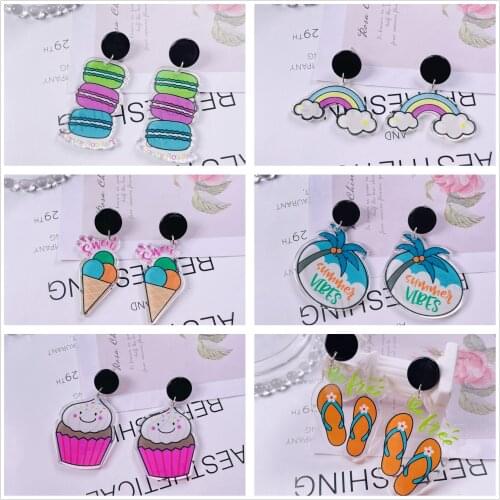 Womens Earrings Acrylic Party Fashion Eardrops Fun Colorful New Cartoon Gift Macatone slipper rainbow cake
