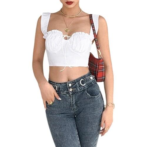 Womens Sexy Camisoles Short Top, Casual Ruched Tie Up Slim Fit Backless Sling T-Shirt
