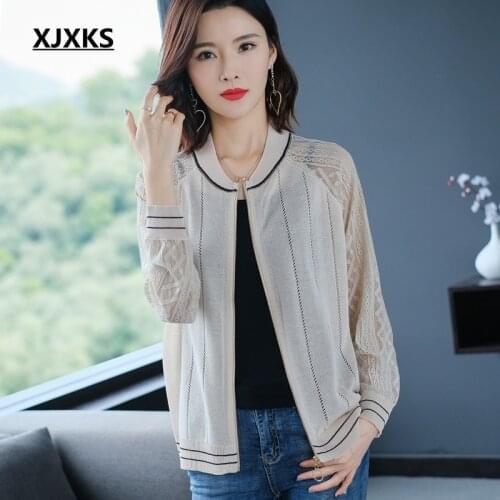 XJXKS Women Cardigan Knit Sweater Coat Crochet Female Casual Woman Thin Sun Protection Clothing Tops Women Thin Cardigan