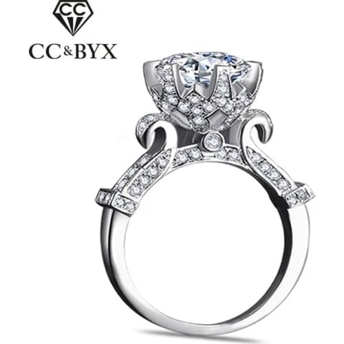 CC Sterling Silver Charms 925 Rings For Women Unique White Gold Color Bridal Wedding Jewelry Engagement Ringen Anel Bijoux Femme