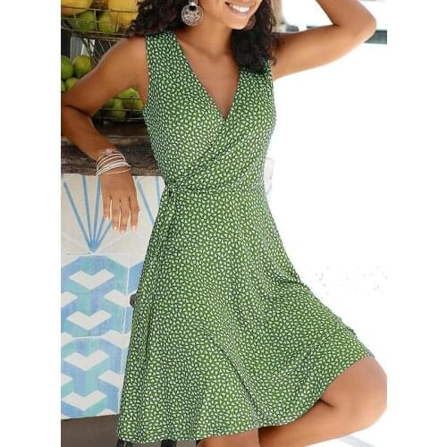 Polka Dot Print Dress Women Sleeveless Bandage Beach Dress Summer Bohemian Dresses for Women V Neck Casual Dresses Ladies Robe