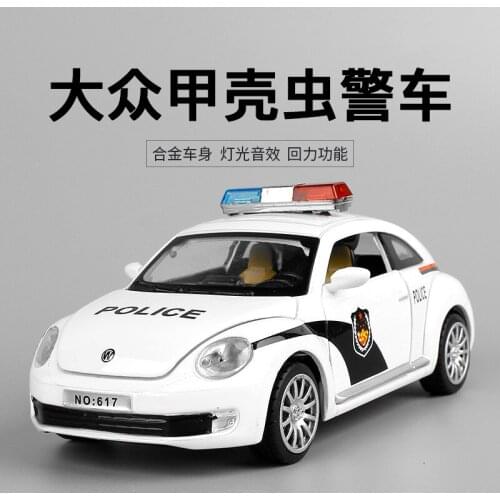 1:32 high simulation Volkswagen Beetle police car alloy car model Light and sound four door police car toys for children gifts