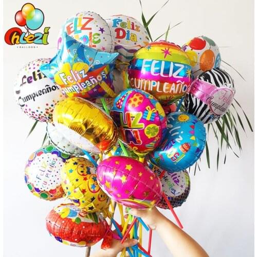 10 Inch Spanish Happy Birthday Balloons Star Round Foil Ballon Feliz Dia Air Globos Birthday Party Decoration Banner Baby Shower