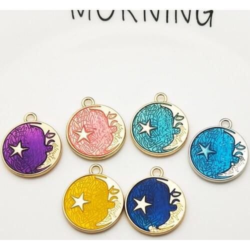 10pcs/bag Double Sides Oil Drop Moon Star Pendant Enamel Metal Starry Sky Charms For DIY Earring Bracelet Jewelry Accessories