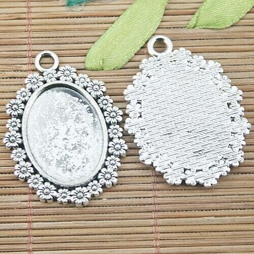 2colors flowers rim oval shaped cabochon settings (inner size 18x25mm) 4pcs