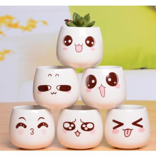 2 pieces a lot)Cute cartoon face ceramic flower pot