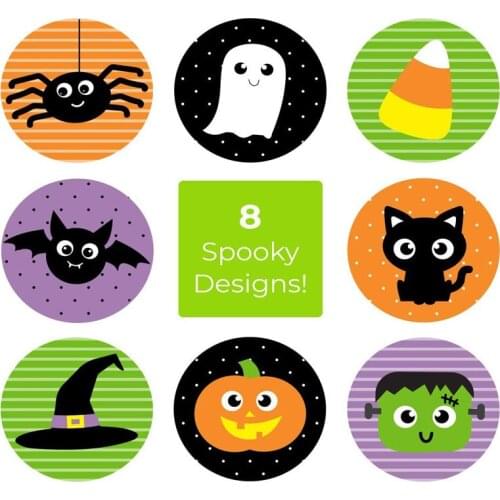 25mm 8 Kinds of Cartoon Pattern Spider Bat Hat Kitten Ghost Pumpkin Halloween Sticker Holiday Party Children Gift Toy Sticker