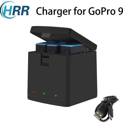 3-Channel USB Battery Quick Charger with Type-C Cable for GoPro Hero 9 Black, Batteries Storage Box Case for Original Go Pro 9