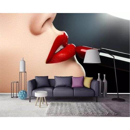 Beibehang 3D photo custom mural wallpaper Europe and the United States modern art personality beautiful red lips background
