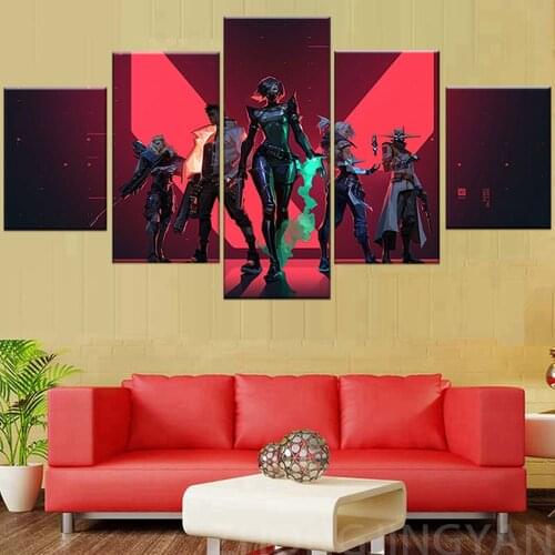 5 Panel Valorant Game Poster HD Print Artwork Painting Wall Pictures for Living Room and Playroom Decor Canvas Painting Birthday