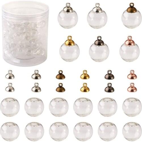60pcs/box Clear Glass Bottle Blown Charm Globe Ball Empty Bottle Pendant with Cap Bail For Jewelry Making DIY Earring Craft