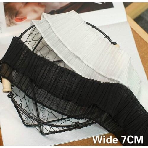 7CM Wide Double Layers 3D Pleated Chiffon Fabric Stretch Lace Elastic Collar Ruffle Trim Embroidered Ribbon DIY Sewing Supplies