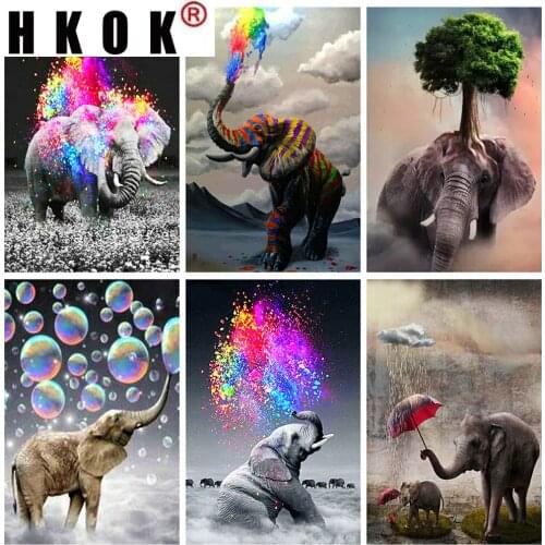 HKOK 5D DIY Diamond Painting Elephant Cross Stitch Kit Diamond Embroidery Animal Pictures Of Rhinestones Home Decor Gift