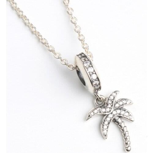 Bewill S925 Sterling Silver New Diamond Coconut Tree Pendant Fit Original Bracelet Necklace
