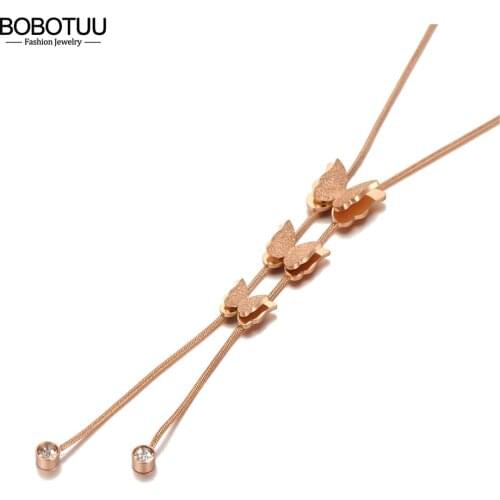 BOBOTUU 3Pcs Butterfly Charm Pendant Necklaces For Women Girls Trendy Titanium Steel Bohemia CZ Crystal Animal Necklace BN20158