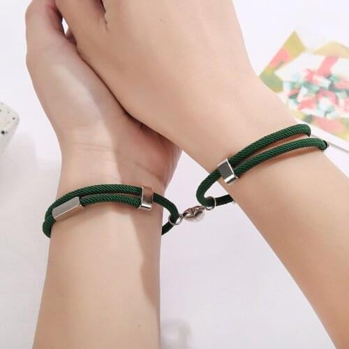 Couple Match Bracelets Love Heart Pendant Magnetic Bracelet Sets Couple Friends Students Relationship Adjustable Rope Bracelets