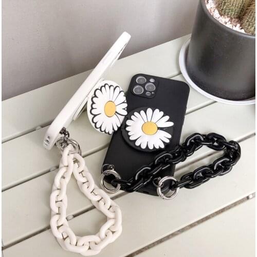 Fashion Chain Bracelet Mirror Flower Little Daisy Phone Case For Samsung Galaxy A71 A51 A10 A20 A30 A40 A50 A70 A80 A90 Lanyard