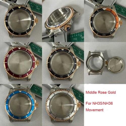 316L Stainless Steel 39.5mm Watch Case Rose Gold Retro Case for NH35/NH36 Movement Watch Accessories