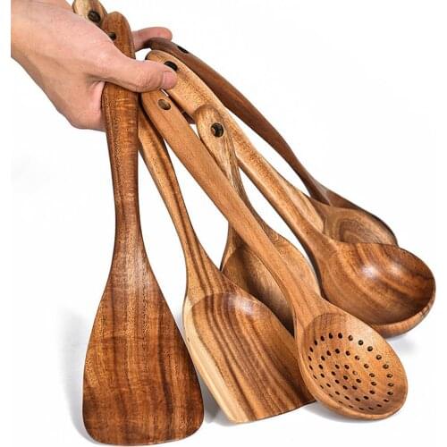 Spoon Non-Stick Teakwood Wooden Spatula Spoon Household Kitchen Utensils Kitchen Tools