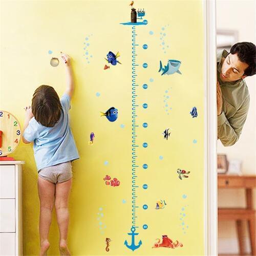 Diy growth chart height measure wall sticker home decal Nemo cartoon sea animal funny friends world for kids room nursery mural