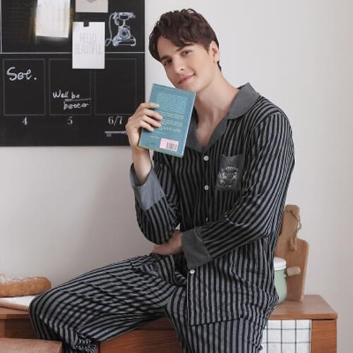 Good Quality Homewear Clothes Long Sleeve Breathable Cotton Loose Sleepwear Night Suit Men Pajamas Set