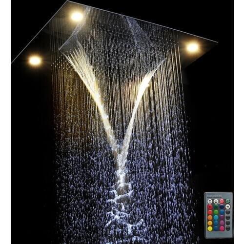 Mother GOLD square down light shower head +wall faucet+rainfall shower+handheld shower + body jet+5-7 handle mixer valve