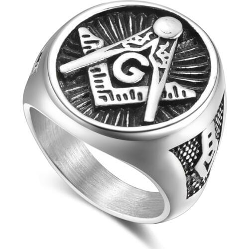 Hot Sale 316L Titanium Steel Masonic AG Mens Biker Ring Punk Rock Stainless Steel Jewelry 8-12# anel bague