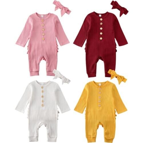 Toddler Romper Newborn Baby Boy Girl Outfit Knitted Ruffle Long Sleeve Romper Bodysuit Jumpsuit Clothes
