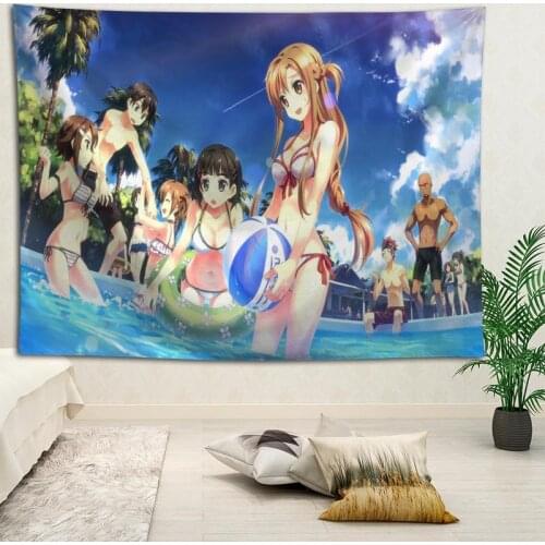 Cute anime girl wall decor tapestry layout room painting background wall decoration bedcloth tapestries custom logo