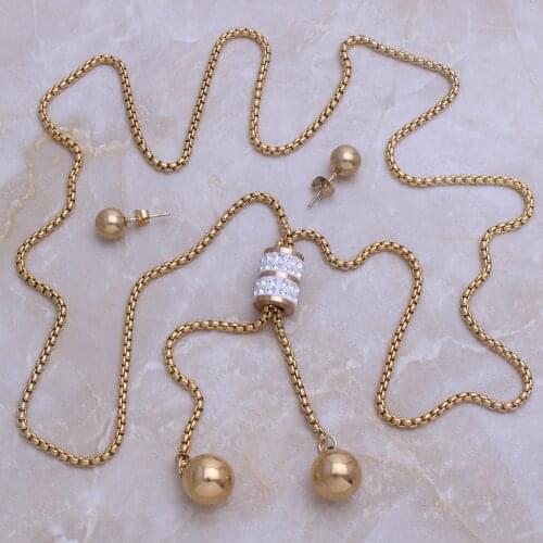 Fashion Jewelry Stainless Steel Round Ball Pendant Long Necklace & Earrings Set For Woman Bijoux En Acier Inoxydable SE118006