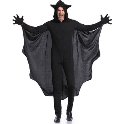Umorden Man Black Bat Vampire Costume Cosplay for Men Hooded Jumpsuit Fantasia Halloween Carnival Dress up