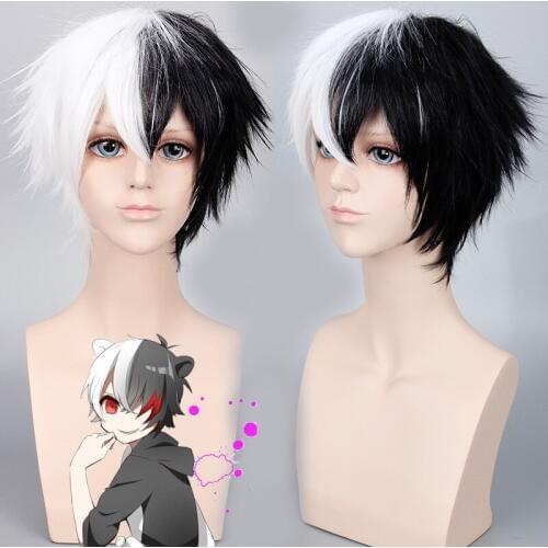 My Hero Academia Boku no Hiro Akademia Shoto Todoroki Shouto black And white Heat Resistant Cosplay Costume Wig + Track + Cap