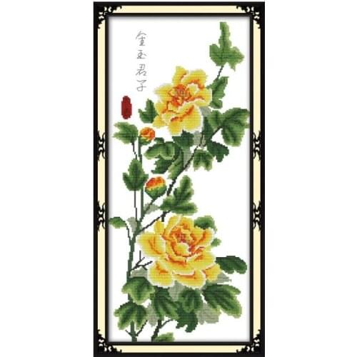Golden flowers cross stitch kit flower 14ct printed fabric canvas stitching embroidery DIY handmade needlework