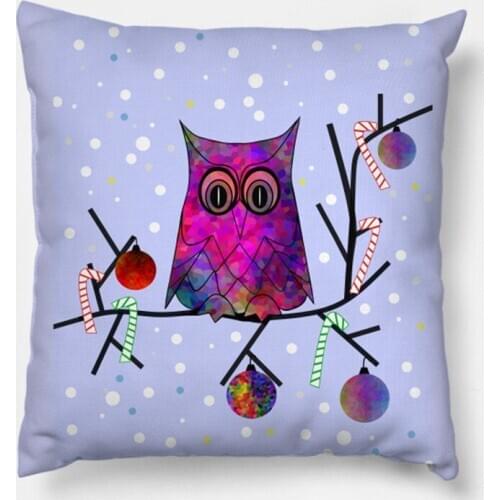 Christmas Purple Owl Printed Cartoon Christmas Pillowcase 2020 Decor for Home Merry Christmas Ornament Navidad Xmas Gifts