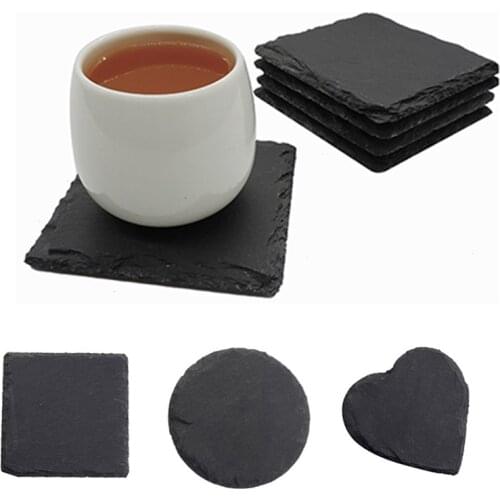 5 PCS Slate Stone Drink Coasters Cup Mats Natural Dish Plate for Bar Kitchen Home Decor Black 10cm(3.9Inch) Wholesale XB