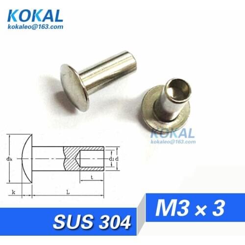 [304-M3*3]100PCS Free Shipping 304 stainless steel M3 Series button head semi-tubular rivets M3*3mm rivets