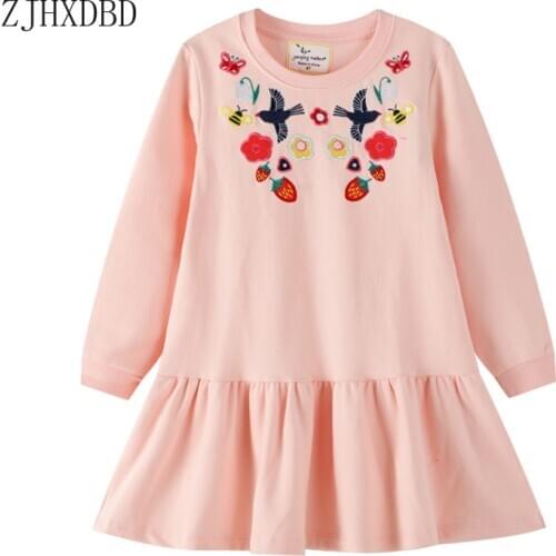 Embroidered Floral Flower Strawberry Ruched Girls Print Pink Pattern Straight Pricess Dresses 2020 Dress for Girls Kids Children