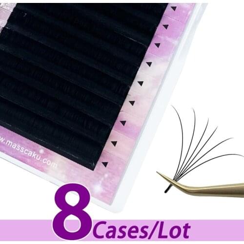 8pcs/lot blooming dark 0.05 0.07 volume easy made fans eyelash extensions fast easy fanning eyelash extension for Mackup Beauty