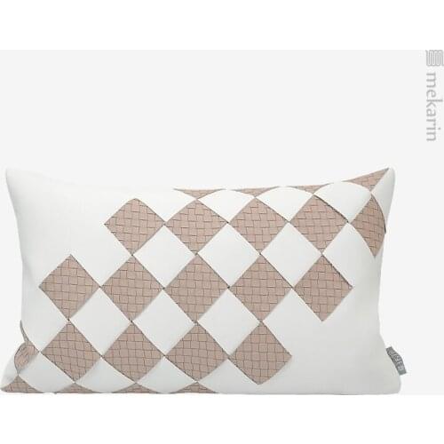 Nordic light luxury beige leather hand-woven waist pillow model room hotel living room sofa bed pillow cushion bedroom pillow