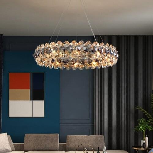 Modern Led Pendant Light Foyer Luxury Pendant Lamp Lustre K9 Crystal Hanging Lamp Gold Metal Droplight For Living Room Lamparas